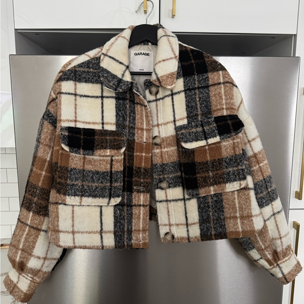 Garage Women's Checkered Teddy Jacket - Brown, Black, Cream